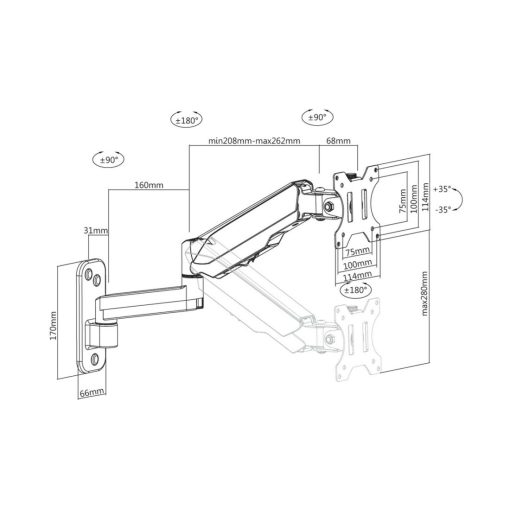 Techly ICA-LCD G112 17-32" gázrugós fali konzol - Image 2