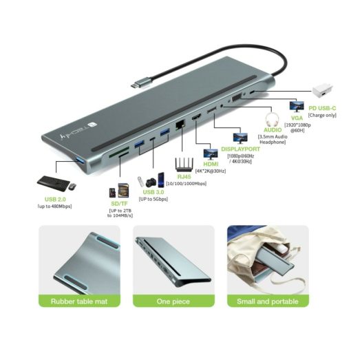 Techly USB-C to HDMI/DP/VGA/USB3/RJ45 adapter