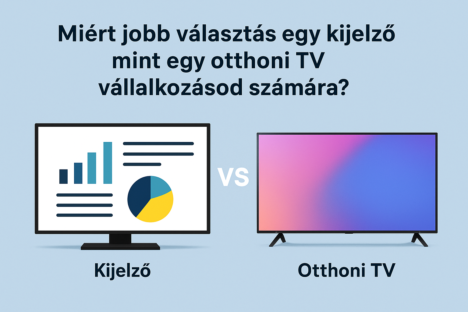 Összehasonlító grafika egy professzionális kijelző és egy otthoni TV között, amely bemutatja, miért jobb üzleti célra a kijelző magasabb fényereje és megbízhatósága miatt.