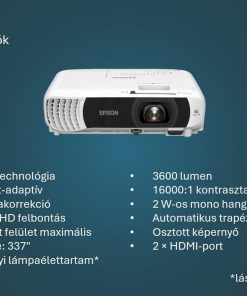 Epson EB-FH08 Full HD projektor fehér házzal, 3LCD technológiával és 3600 lumen fényerővel, otthoni és üzleti használatra tervezve